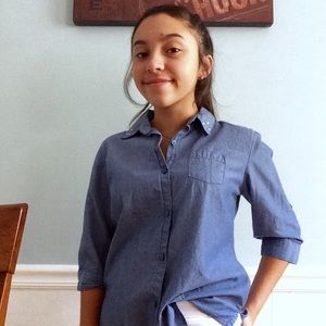 blue button down shirt